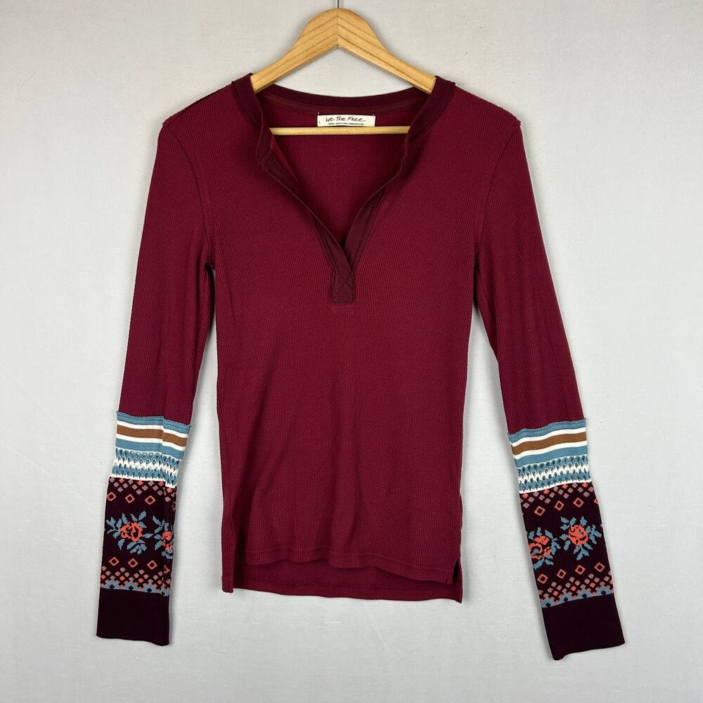 We the Free People Mikah Layering Cuff Thermal Henley Top Shirt Women's Size S